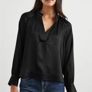 Black V-Neck Long Sleeve keren kane rustic charm mandarin top